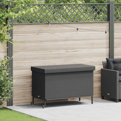 Gartentruhe mit Rollen Schwarz 110x55x73 cm Poly Rattan