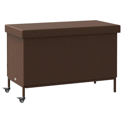 Gartentruhe mit Rollen Braun 110x55x73 cm Poly Rattan