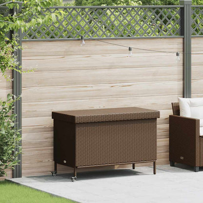 Gartentruhe mit Rollen Braun 110x55x73 cm Poly Rattan