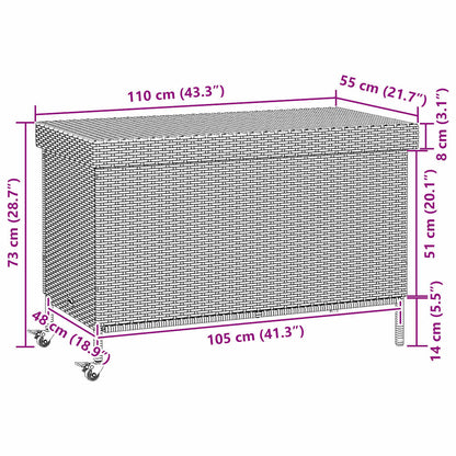 Gartentruhe mit Rollen Braun 110x55x73 cm Poly Rattan