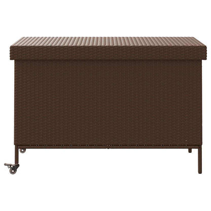 Gartentruhe mit Rollen Braun 110x55x73 cm Poly Rattan