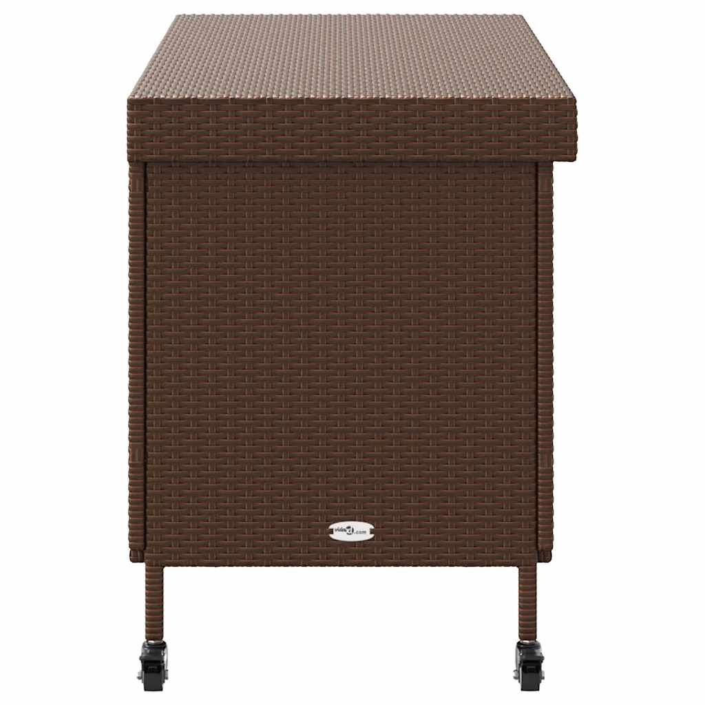 Gartentruhe mit Rollen Braun 110x55x73 cm Poly Rattan