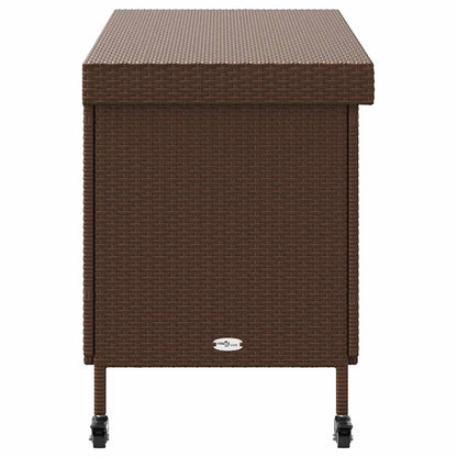 Gartentruhe mit Rollen Braun 110x55x73 cm Poly Rattan