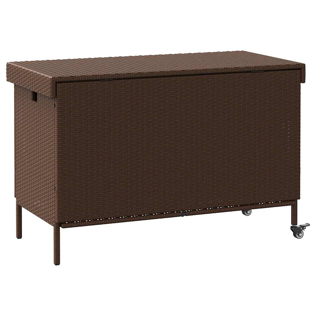 Gartentruhe mit Rollen Braun 110x55x73 cm Poly Rattan