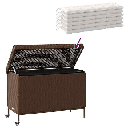 Gartentruhe mit Rollen Braun 110x55x73 cm Poly Rattan