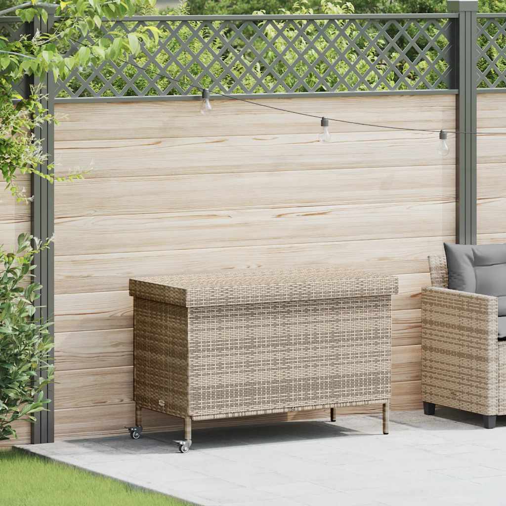 Gartentruhe mit Rollen Grau 110x55x73 cm Poly Rattan