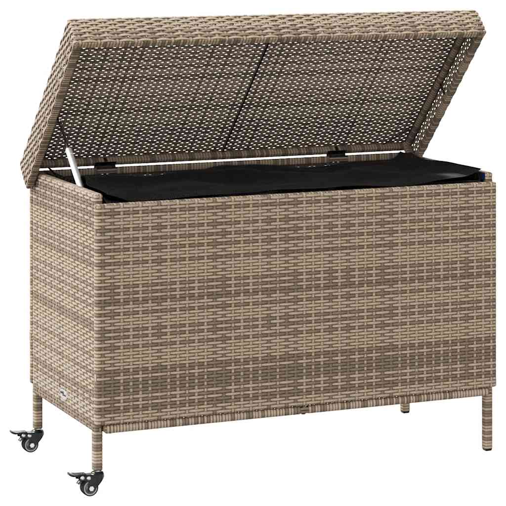 Gartentruhe mit Rollen Grau 110x55x73 cm Poly Rattan