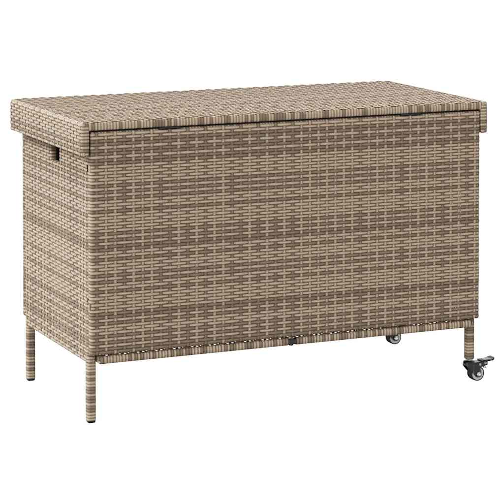 Gartentruhe mit Rollen Grau 110x55x73 cm Poly Rattan