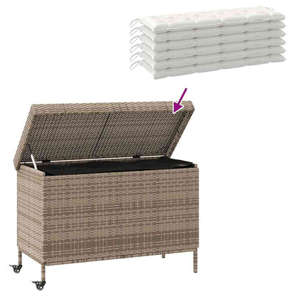 Gartentruhe mit Rollen Grau 110x55x73 cm Poly Rattan