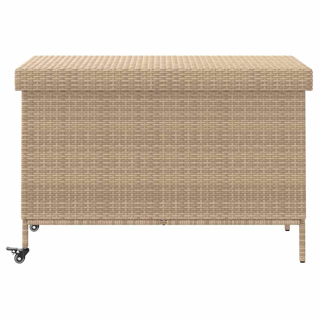 Gartentruhe mit Rollen Beige 110x55x73 cm Poly Rattan