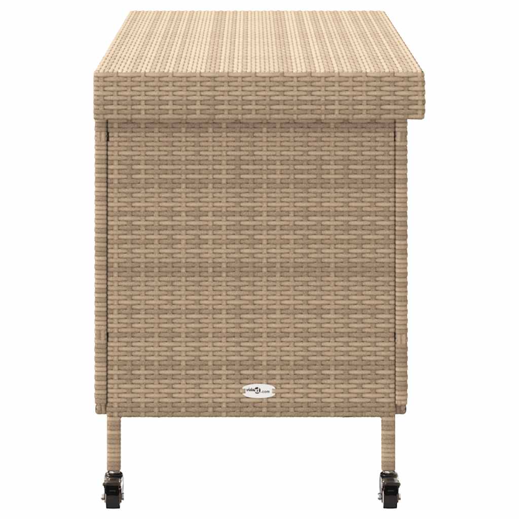 Gartentruhe mit Rollen Beige 110x55x73 cm Poly Rattan