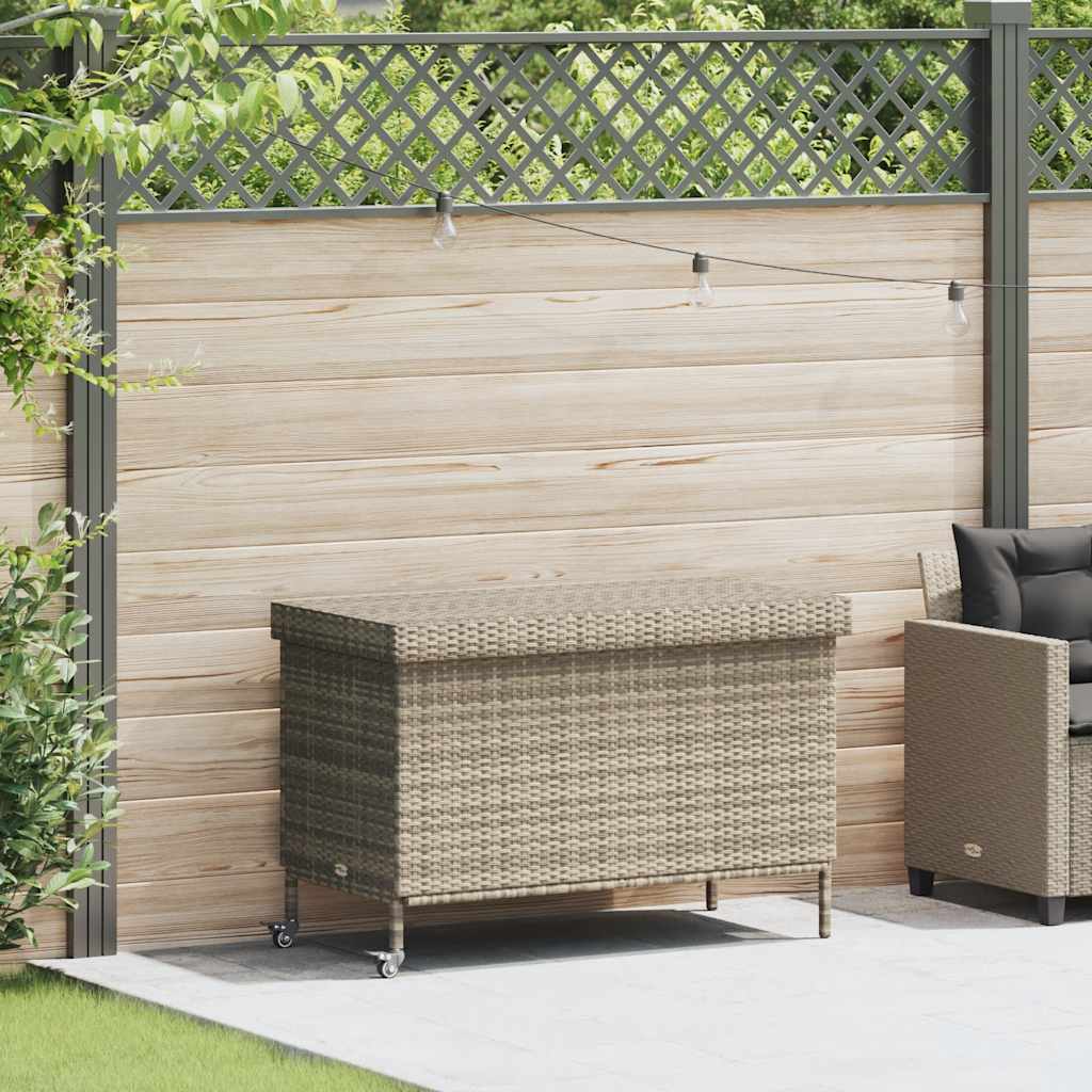 Gartentruhe mit Rollen Hellgrau 110x55x73 cm Poly Rattan