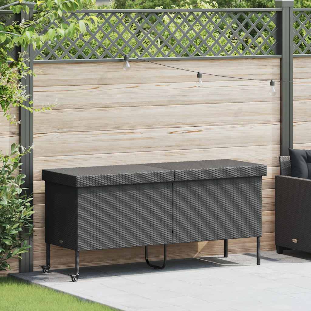 Gartentruhe mit Rollen Schwarz 160x55x75 cm Poly Rattan