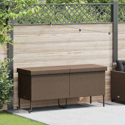 Gartentruhe mit Rollen Braun 160x55x75 cm Poly Rattan