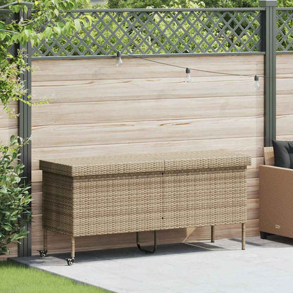 Gartentruhe mit Rollen Beige 160x55x75 cm Poly Rattan