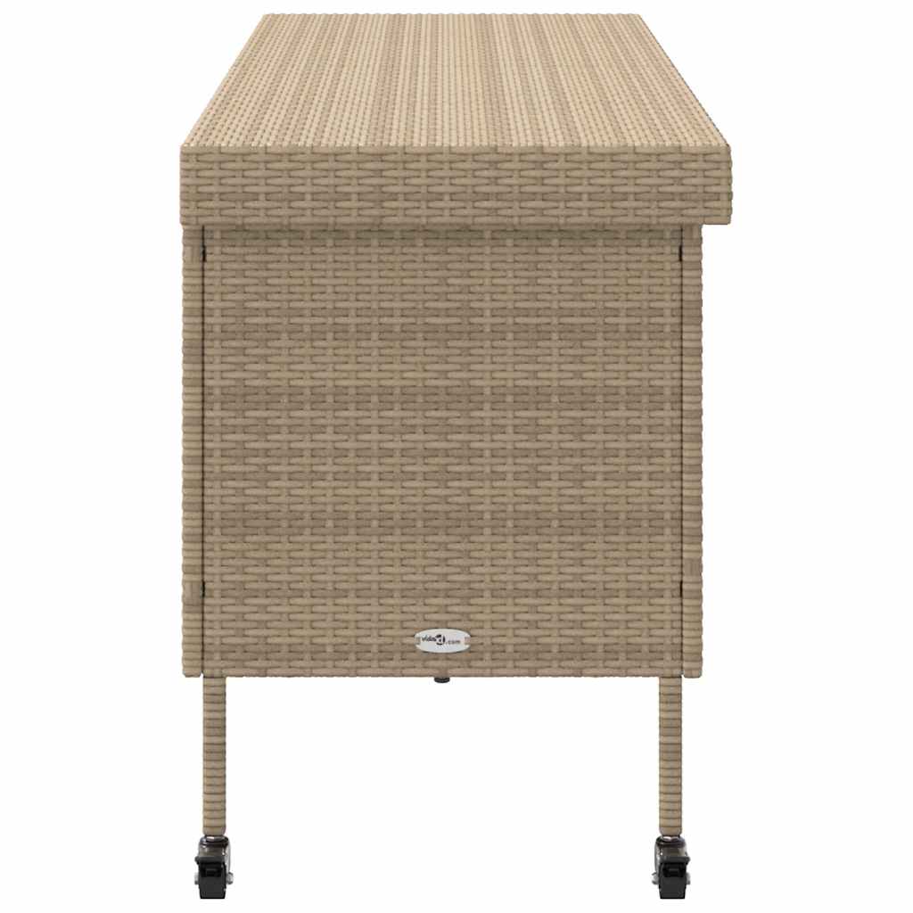 Gartentruhe mit Rollen Beige 160x55x75 cm Poly Rattan