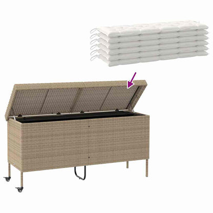 Gartentruhe mit Rollen Beige 160x55x75 cm Poly Rattan