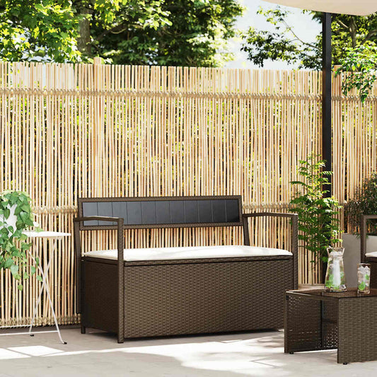 Gartenbank mit Stauraum und Kissen Braun Poly Rattan