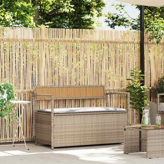 Gartenbank mit Stauraum und Kissen Beige Poly Rattan