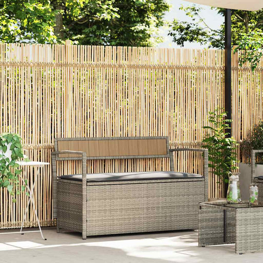 Gartenbank mit Stauraum und Kissen Hellgrau Poly Rattan