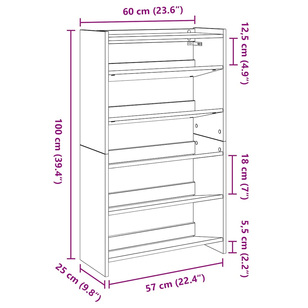 Schuhregal Weiß 60x25x100 cm Holzwerkstoff