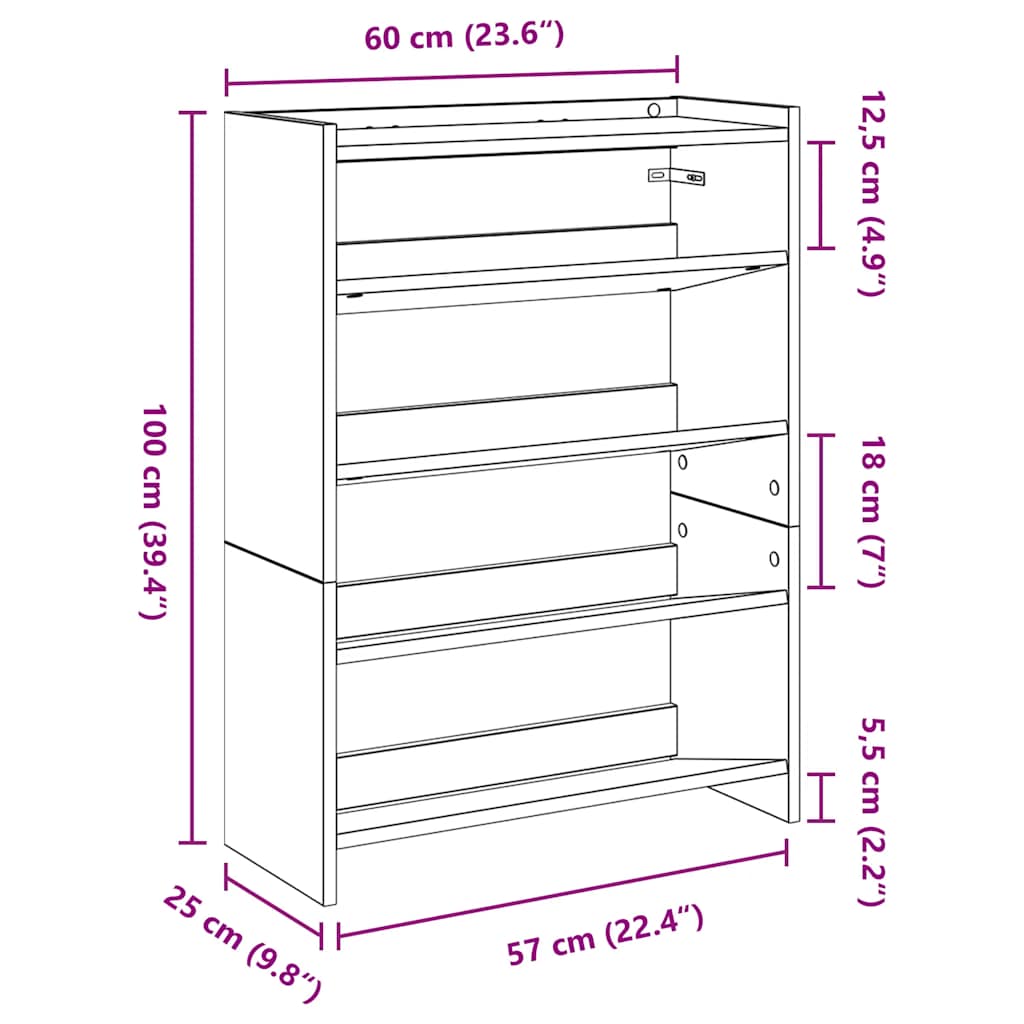 Schuhregal Grau Sonoma 80x25x61,5 cm Holzwerkstoff