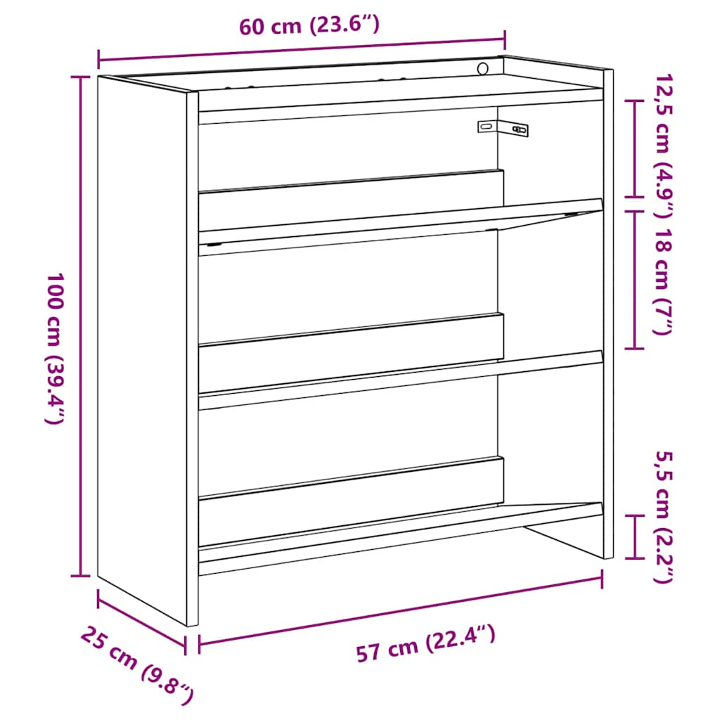 Schuhregal Weiß 60x25x62 cm Holzwerkstoff