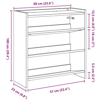 Schuhregal Betongrau 60x25x62 cm Holzwerkstoff