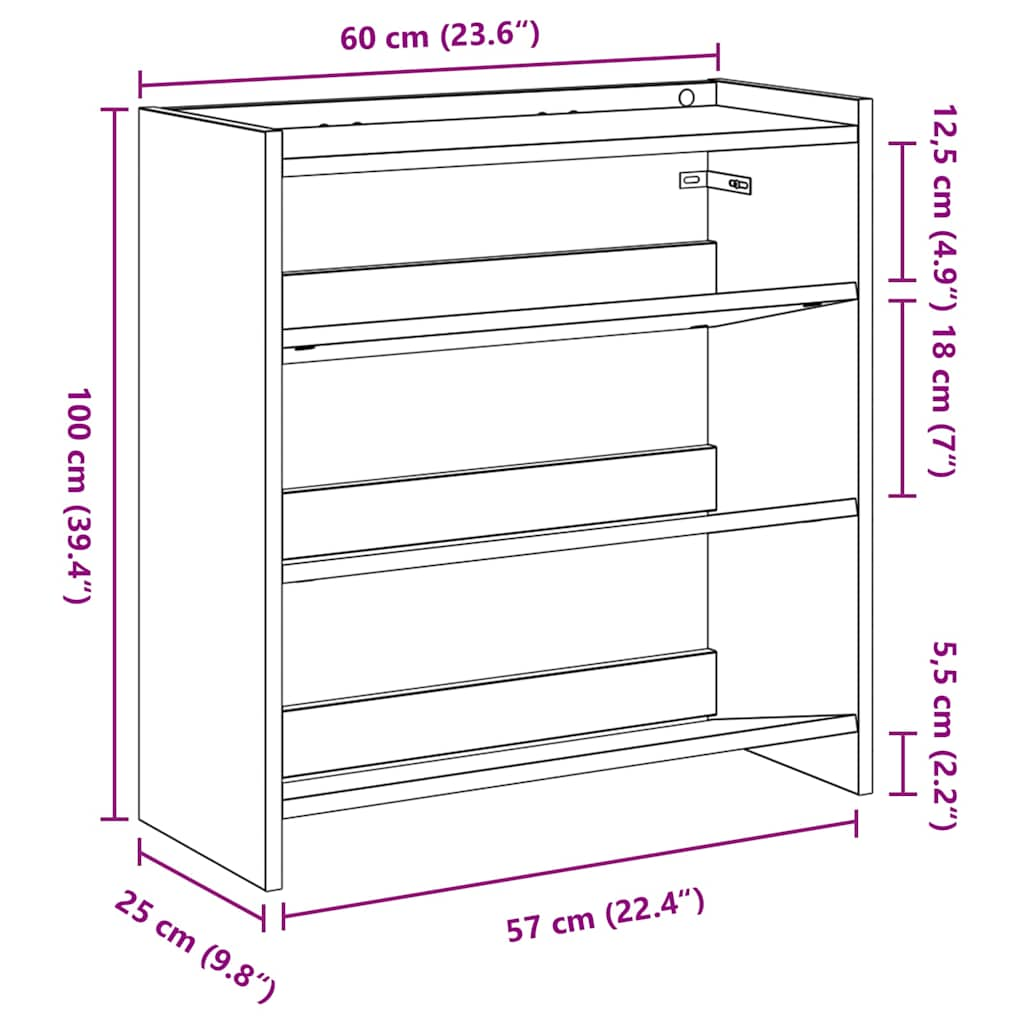 Schuhregal Räuchereiche 60x25x62 cm Holzwerkstoff