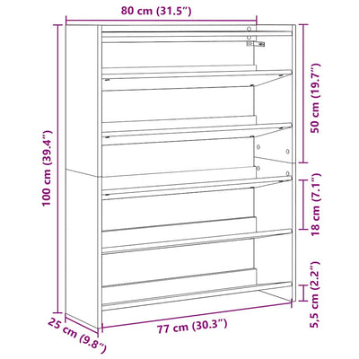 Schuhregal Weiß 80x25x100 cm Holzwerkstoff