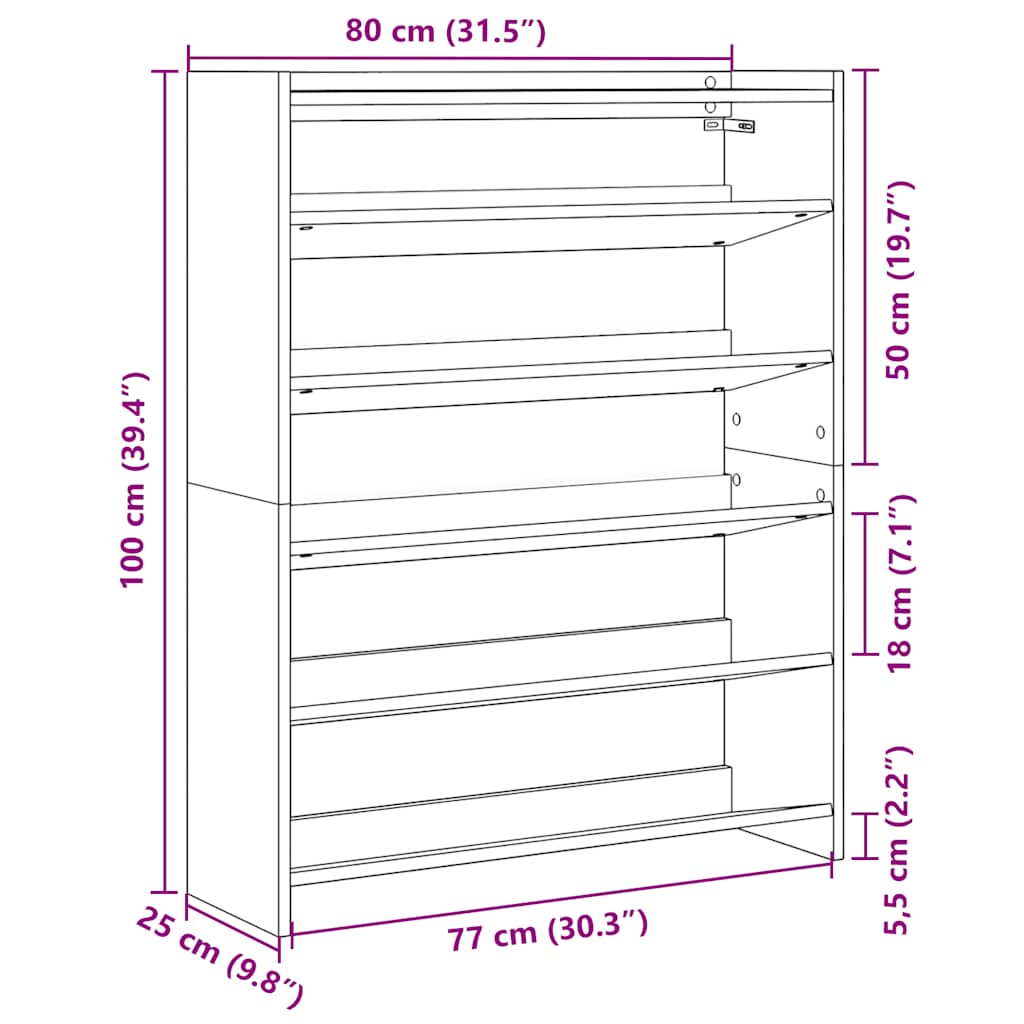 Schuhregal Grau Sonoma 80x25x100 cm Holzwerkstoff