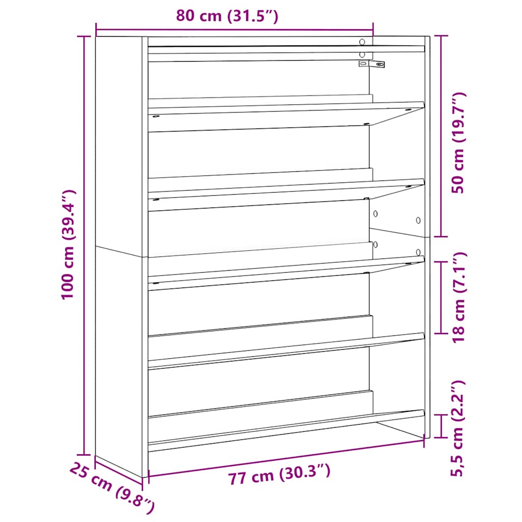 Schuhregal Artisan-Eiche 80x25x100 cm Holzwerkstoff