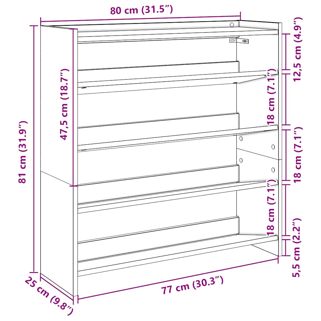 Schuhregal Weiß 80x25x81 cm Holzwerkstoff