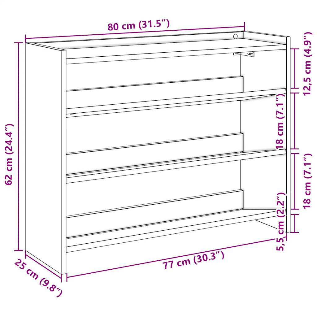 Schuhregal Braun Eichen-Optik 80x25x61,5 cm Holzwerkstoff