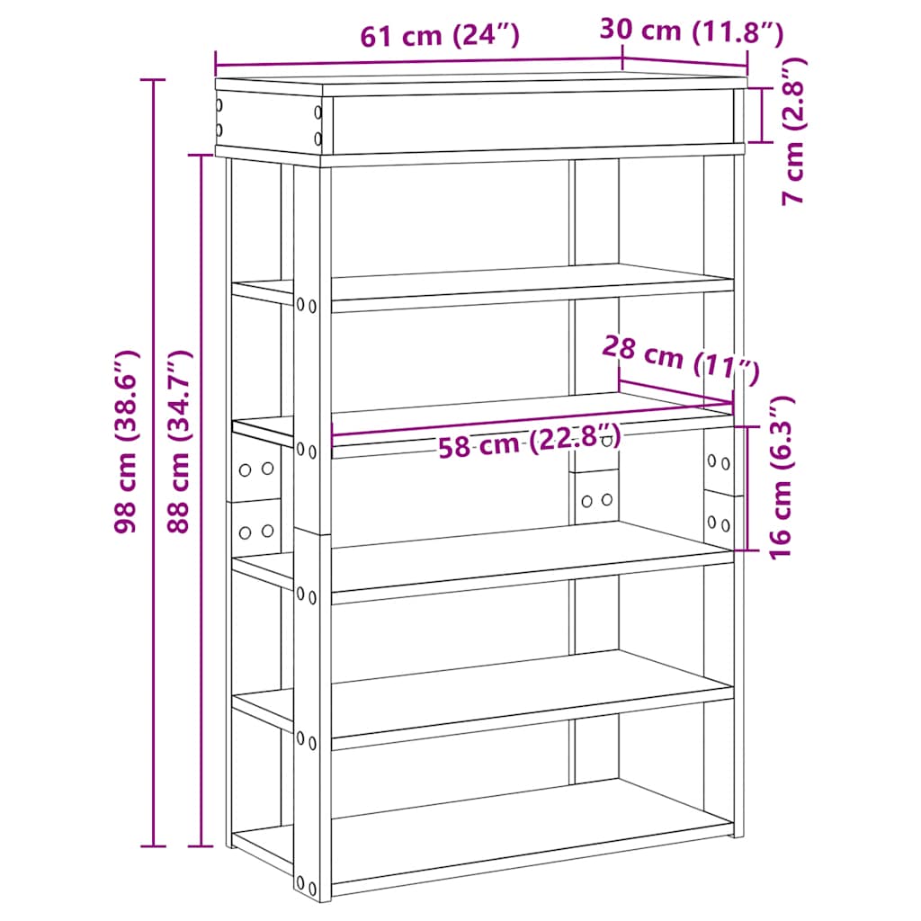 Schuhregal Schwarz 60x30x98 cm Holzwerkstoff