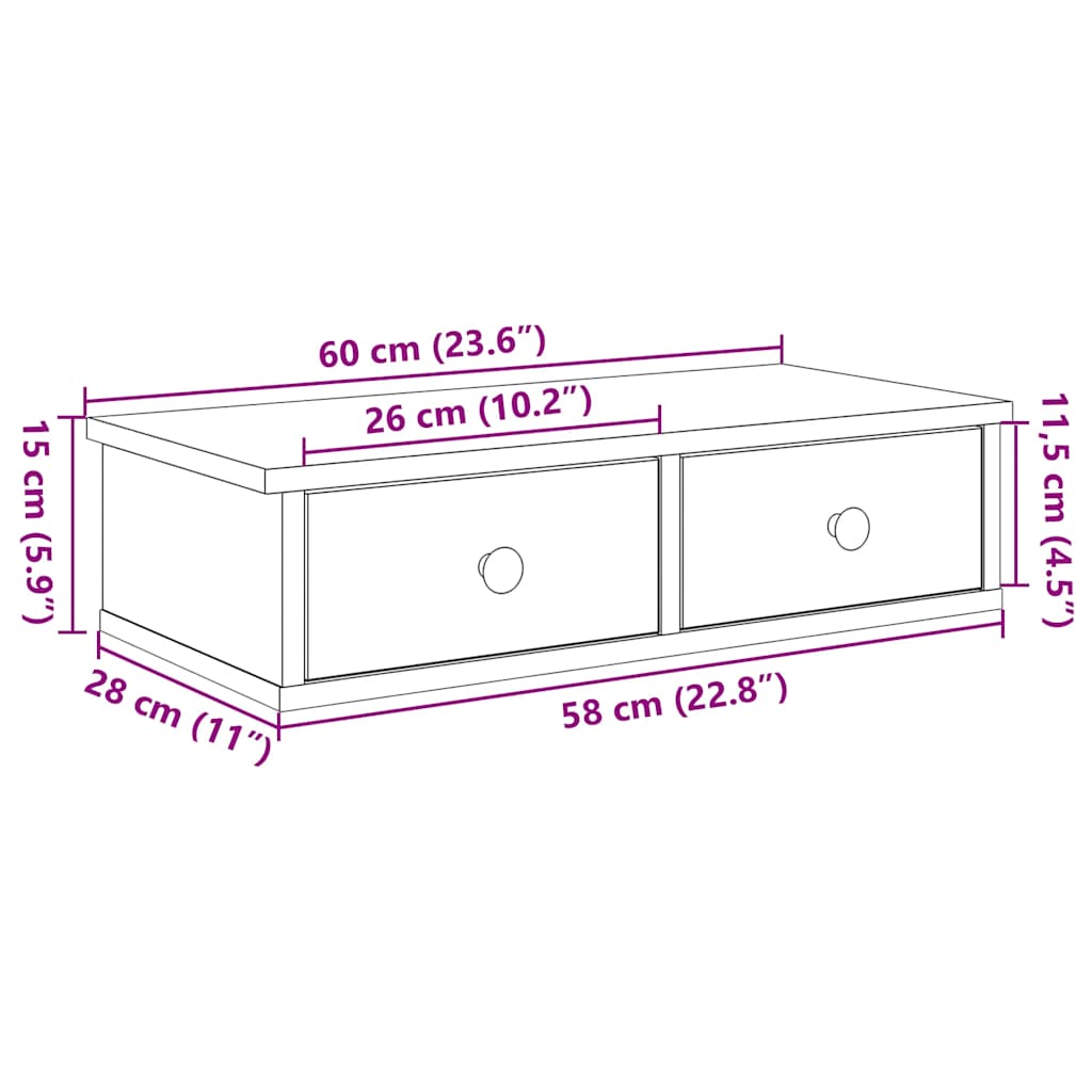 Wandregal mit Schubladen Sonoma-Eiche 60x25x15 cm Holzwerkstoff