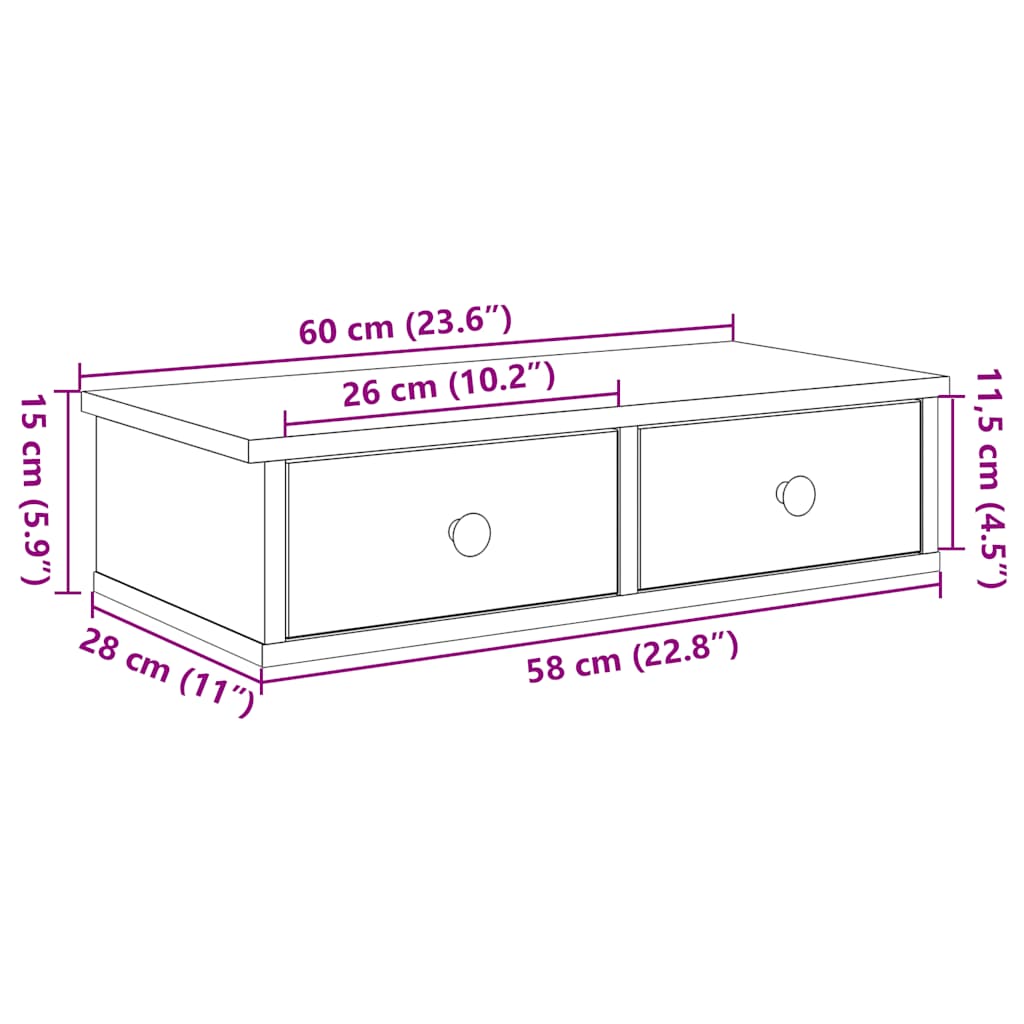 Wandregal mit Schubladen Altholz-Optik 60x25x15cm Holzwerkstoff