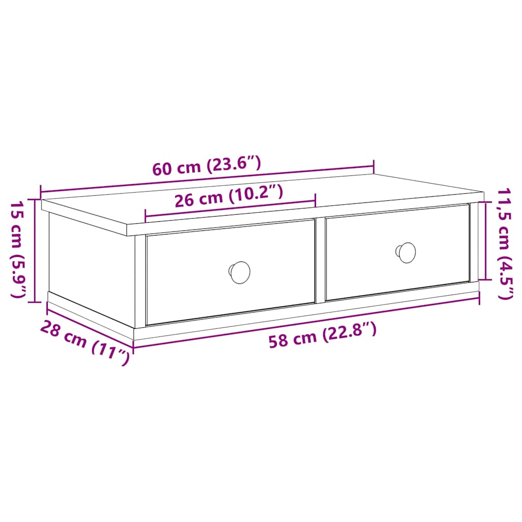 Wandregal mit Schubladen Artisan-Eiche 60x25x15cm Holzwerkstoff