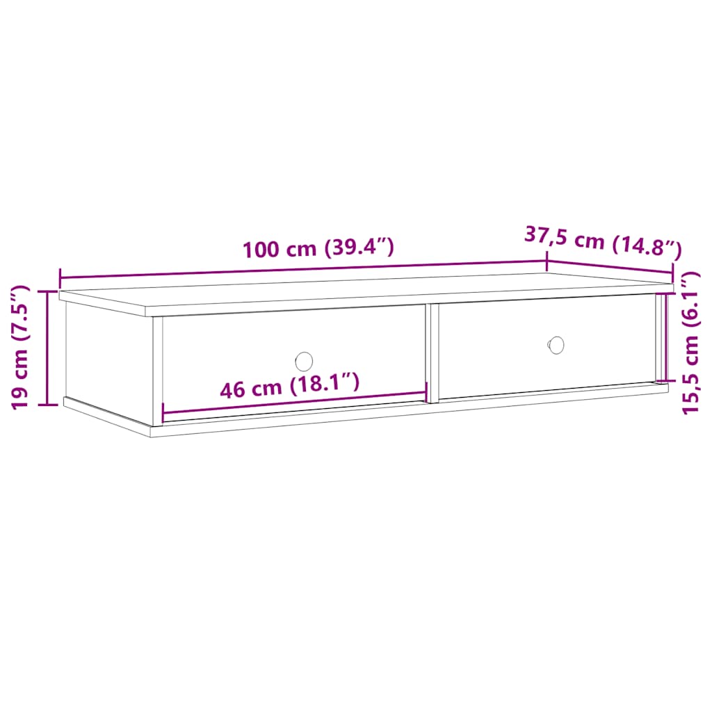 Wandregal mit Schubladen Schwarz 100x37,5x19 cm Holzwerkstoff