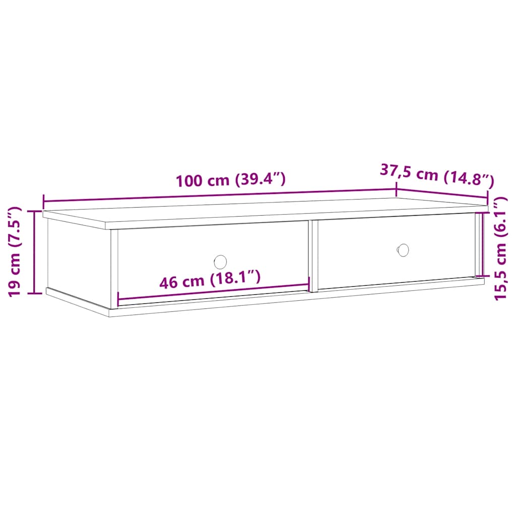 Wandregal mit Schubladen Betongrau 100x37,5x19 cm Holzwerkstoff