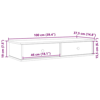 Wandregal mit Schubladen Betongrau 100x37,5x19 cm Holzwerkstoff