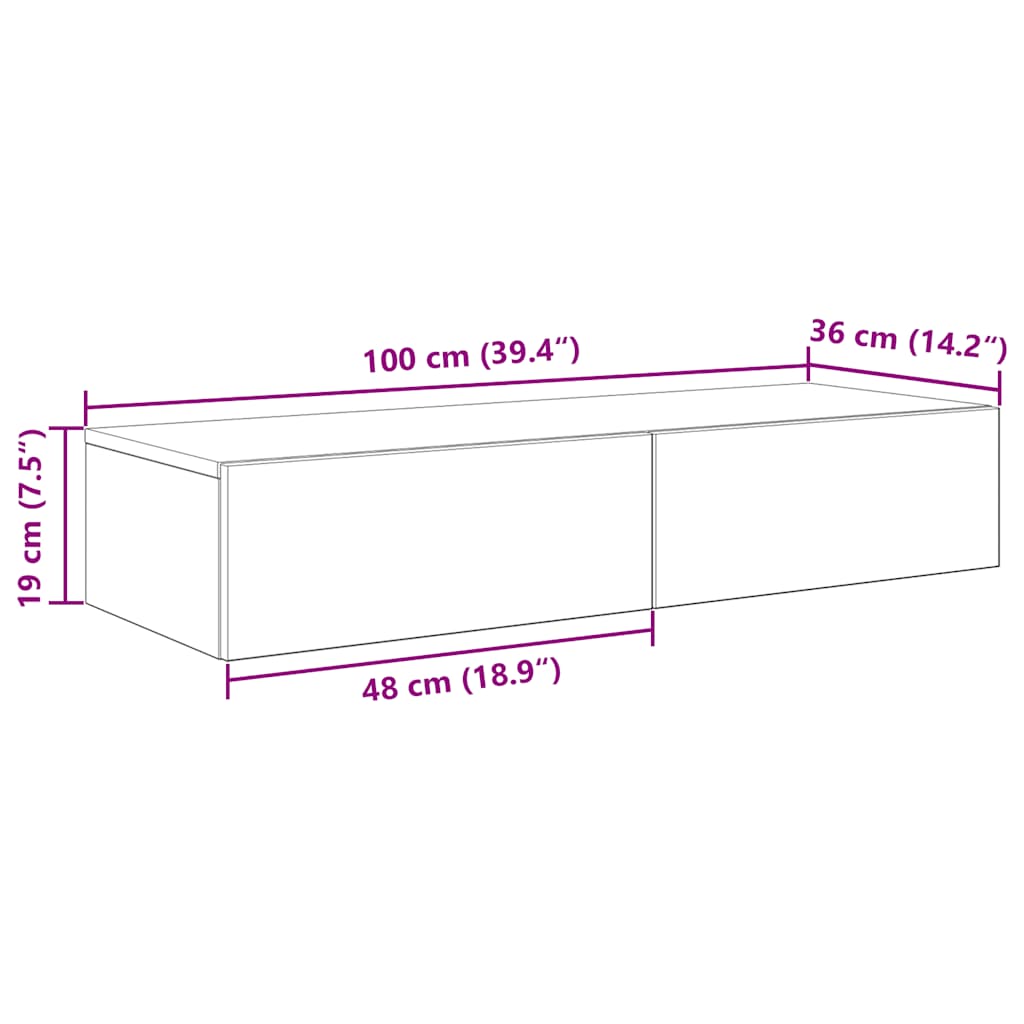 Wandregal mit Schubladen Betongrau 100x36x19 cm Holzwerkstoff