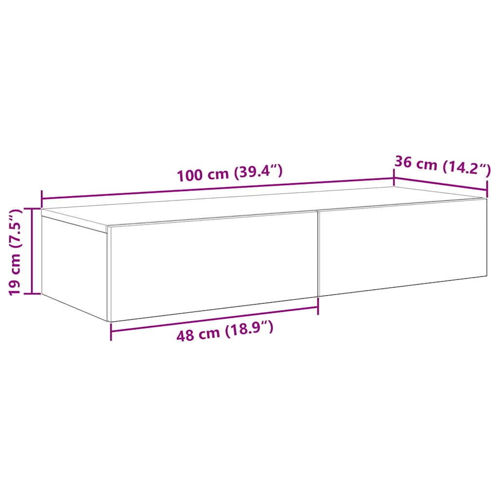 Wandregal mit Schubladen Braun Eiche 100x36x19 cm Holzwerkstoff