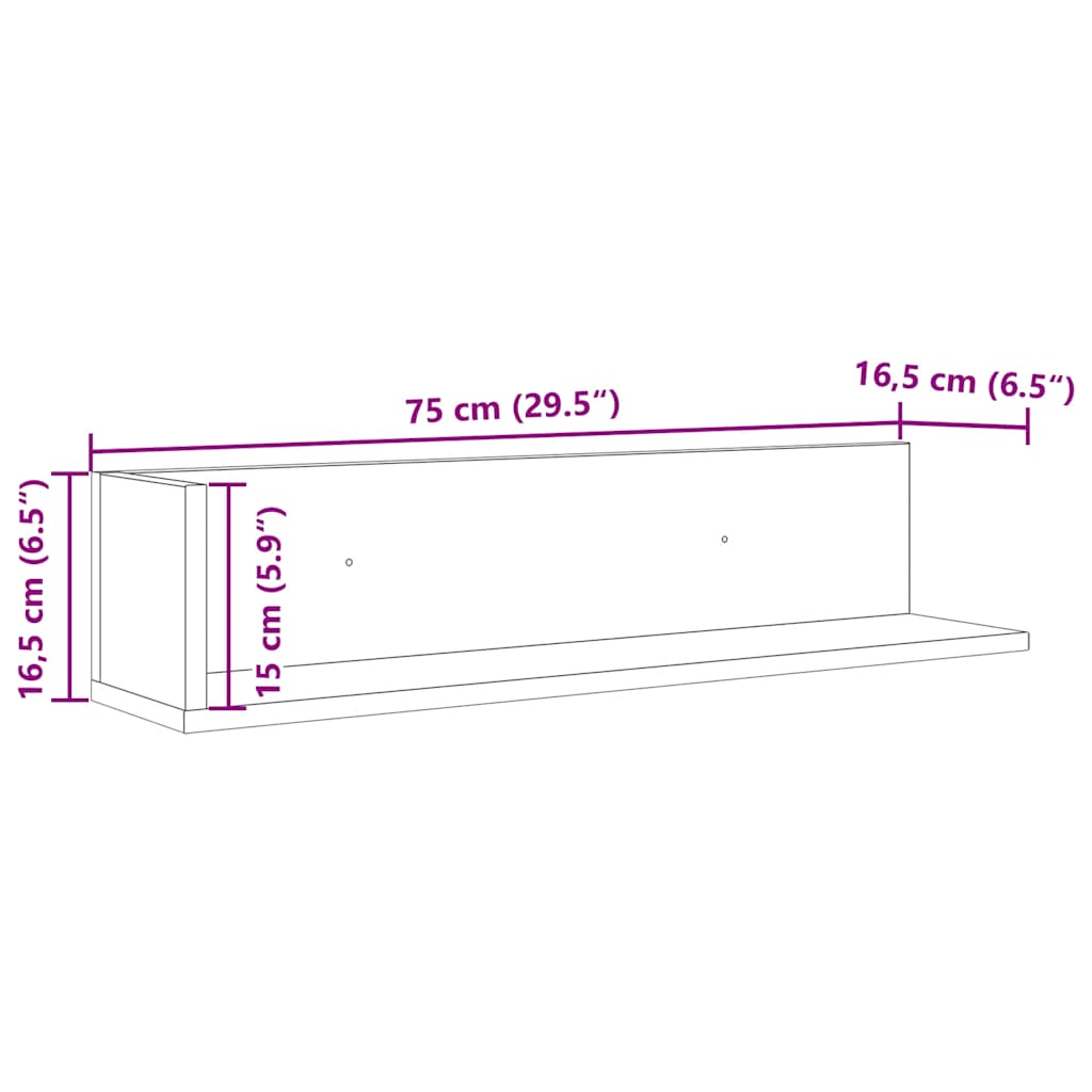 Wandregale 2 Stk. Betongrau 75x16,5x16,5 cm Holzwerkstoff