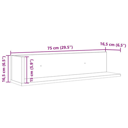 Wandregale 2 Stk. Braun Eiche 75x16,5x16,5 cm Holzwerkstoff