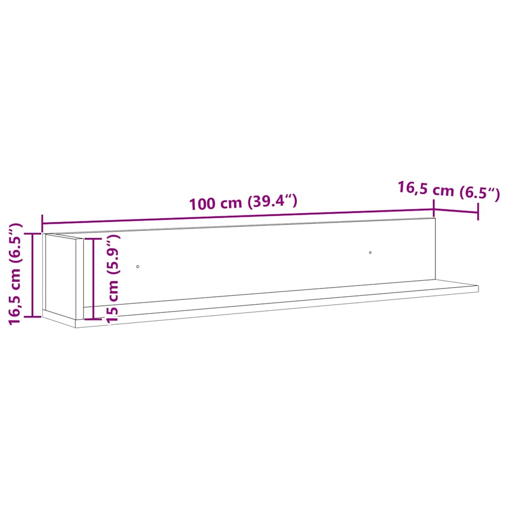 Wandregale 2 Stk. Schwarz 100x16,5x16,5 cm Holzwerkstoff