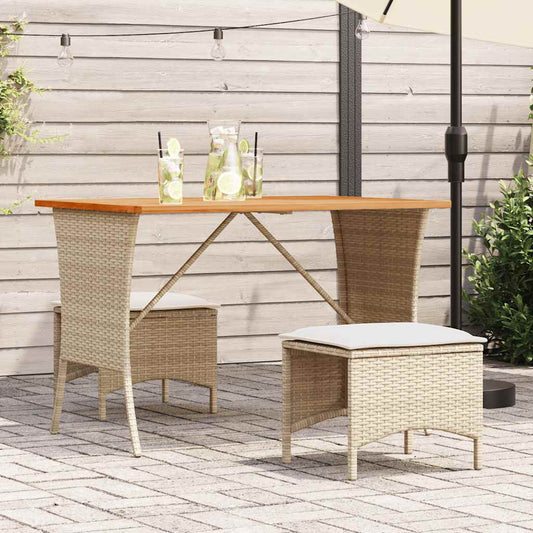 Gartentisch mit Akazienholzplatte Beige 105x75x72cm Poly Rattan