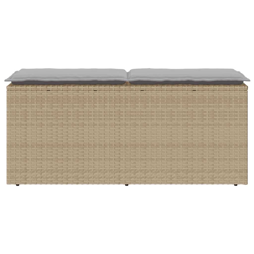 Gartenbank mit Kissen Beige 110x40x44 cm Poly Rattan