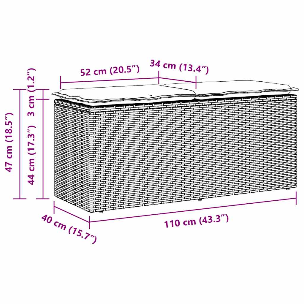 Gartenbank mit Kissen Beige 110x40x44 cm Poly Rattan