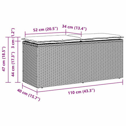 Gartenbank mit Kissen Hellgrau 110x40x44 cm Poly Rattan